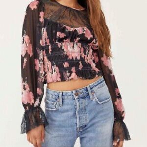 NWT Free People black Daphne top XL